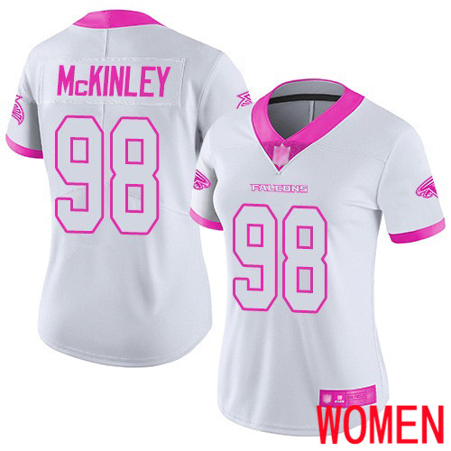 Atlanta Falcons Limited White Pink Women Takkarist McKinley Jersey NFL Football #98 Rush Fashion